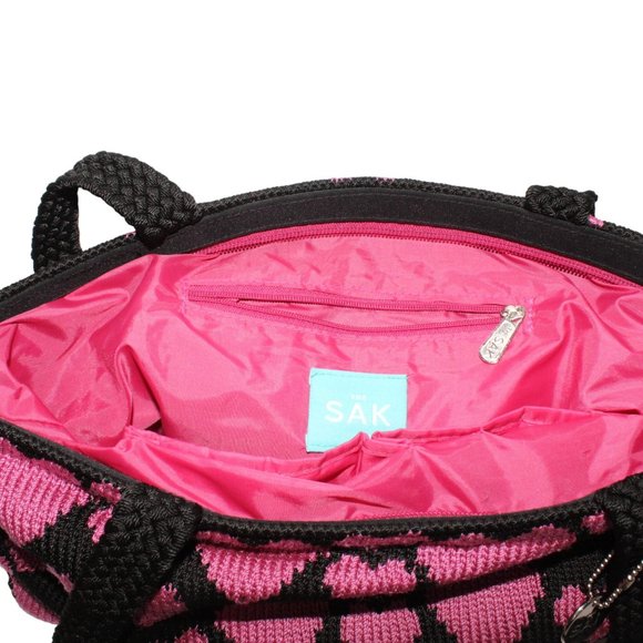 The Sak Knitted Multi Pink Blk Heart Sequined Embellished Double Strap Purse Bag - Picture 11 of 14